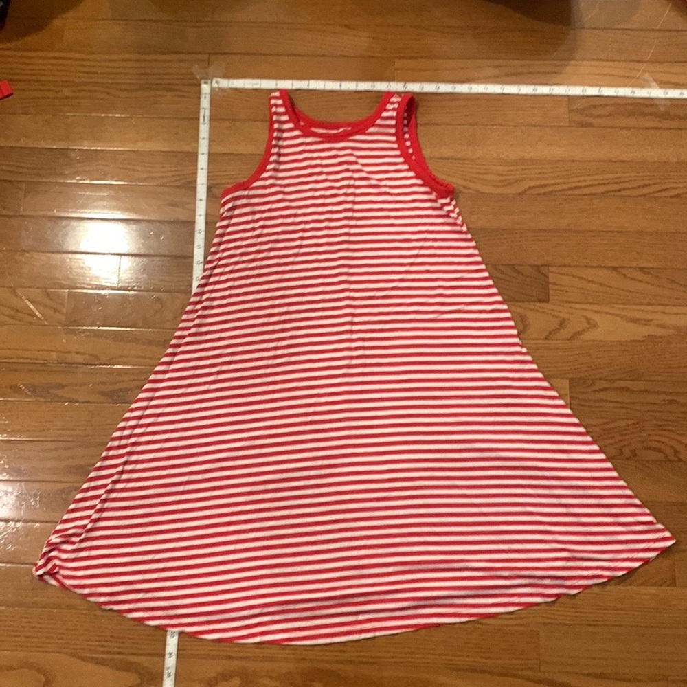 Flowy, cotton, a-line stretchy tank dress in red/white stripes